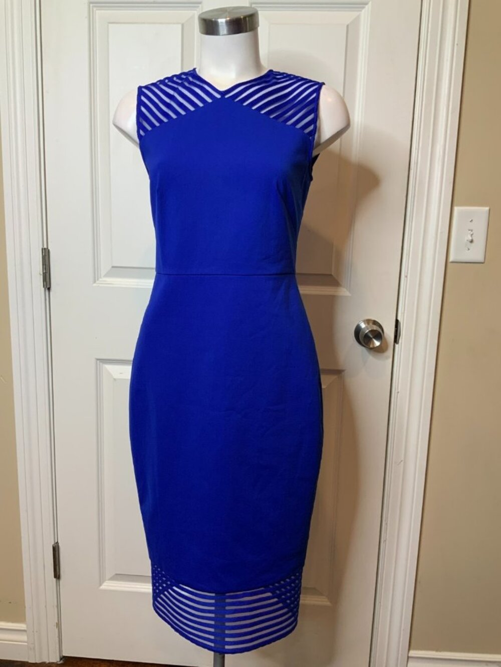 Ted Baker Royal Blue Lucette Striped Sleeveless Sheath Dress, Size 1 | Small